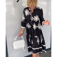 Trendy Dress with Floral Print and 3/4 Sleeves – Elin-Black-S-State of Style