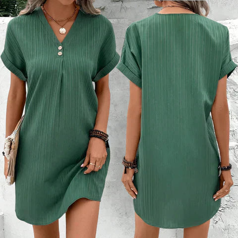 Trendy Dress with V-neck - BreezeElegance-Black-S-State of Style