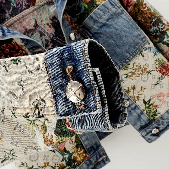 Trendy Flower Denim Jacket for Women - Amaline-Dark blue-XS-State of Style