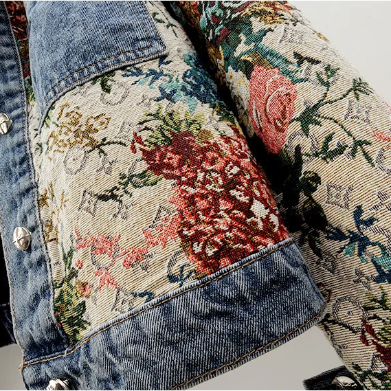 Trendy Flower Denim Jacket for Women - Amaline-Dark blue-XS-State of Style