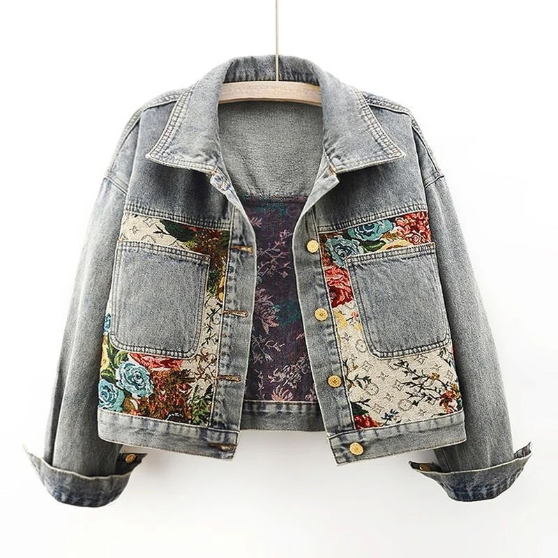 Trendy Flower Denim Jacket for Women - Amaline-Light blue-XS-State of Style