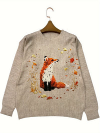 Trendy Fox Print Sweater - Elisanne-S-State of Style