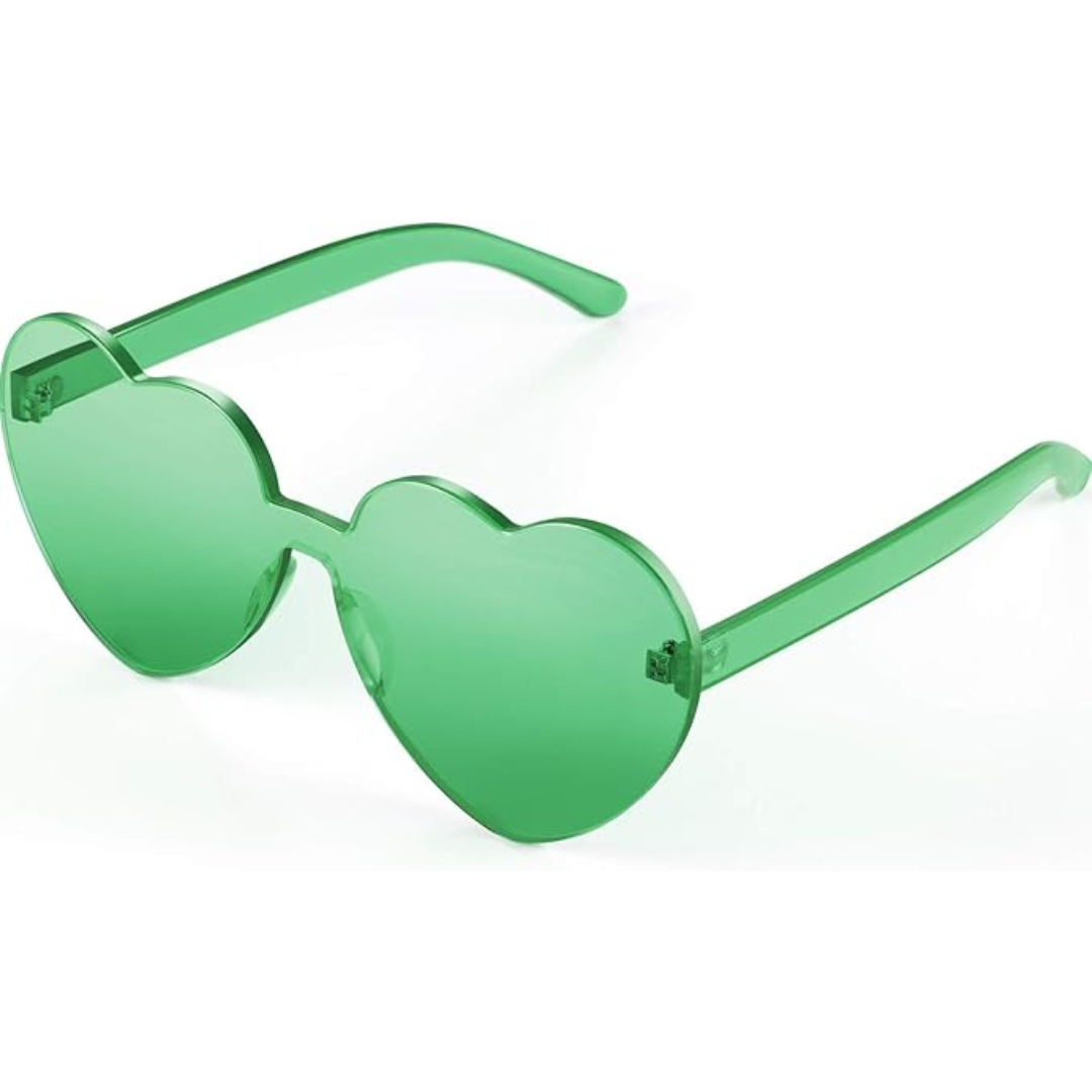 Trendy heart-shaped sunglasses without a frame in a transparent look - HeartBlitz-Green-State of Style