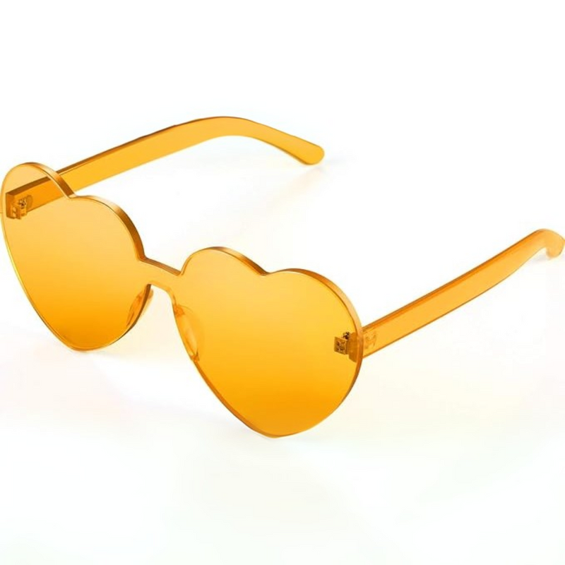Trendy heart-shaped sunglasses without a frame in a transparent look - HeartBlitz-Orange-State of Style