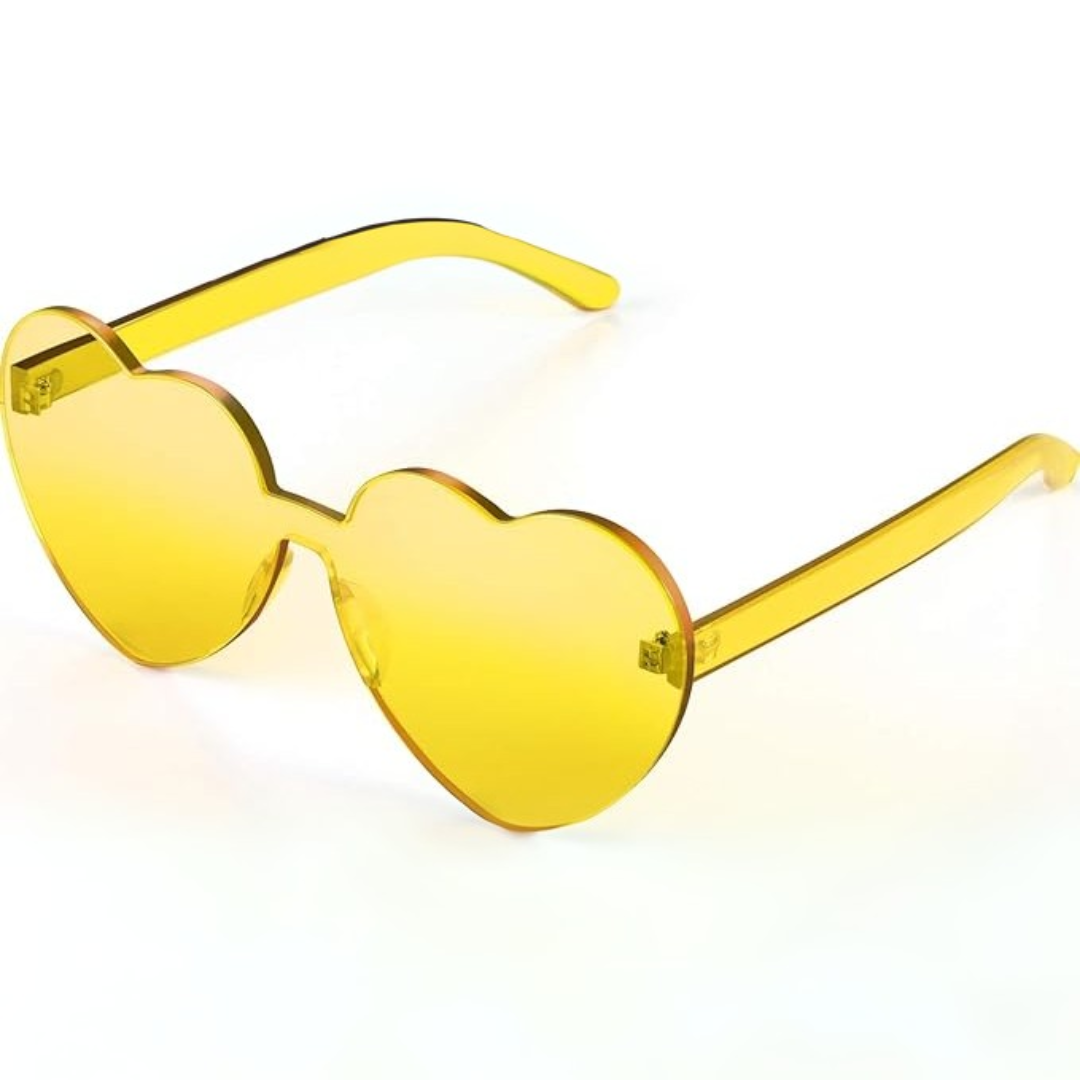 Trendy heart-shaped sunglasses without a frame in a transparent look - HeartBlitz-Yellow-State of Style