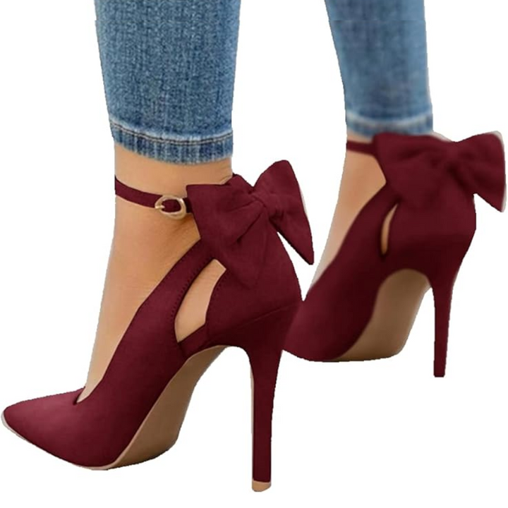 Trendy High Heels with Bow - Hailey-Bordeaux red-3-State of Style