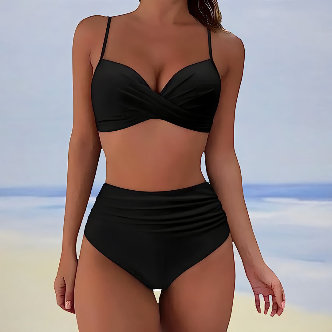 Trendy high-waist bikini with a comfortable fit – Eula-Black-S-State of Style