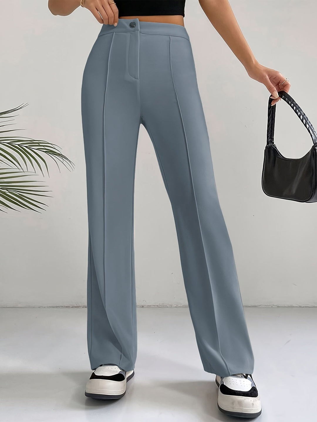 Trendy High Waist Pleated Women's Trousers - Emilia-Blue-S-State of Style