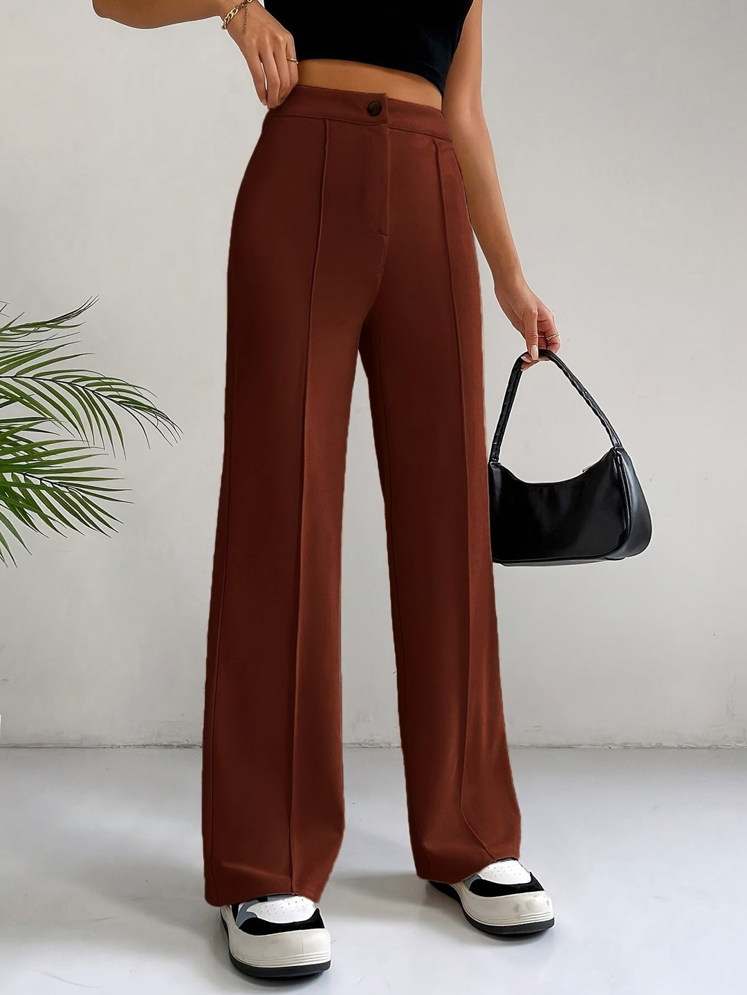 Trendy High Waist Pleated Women's Trousers - Emilia-Grey-S-State of Style