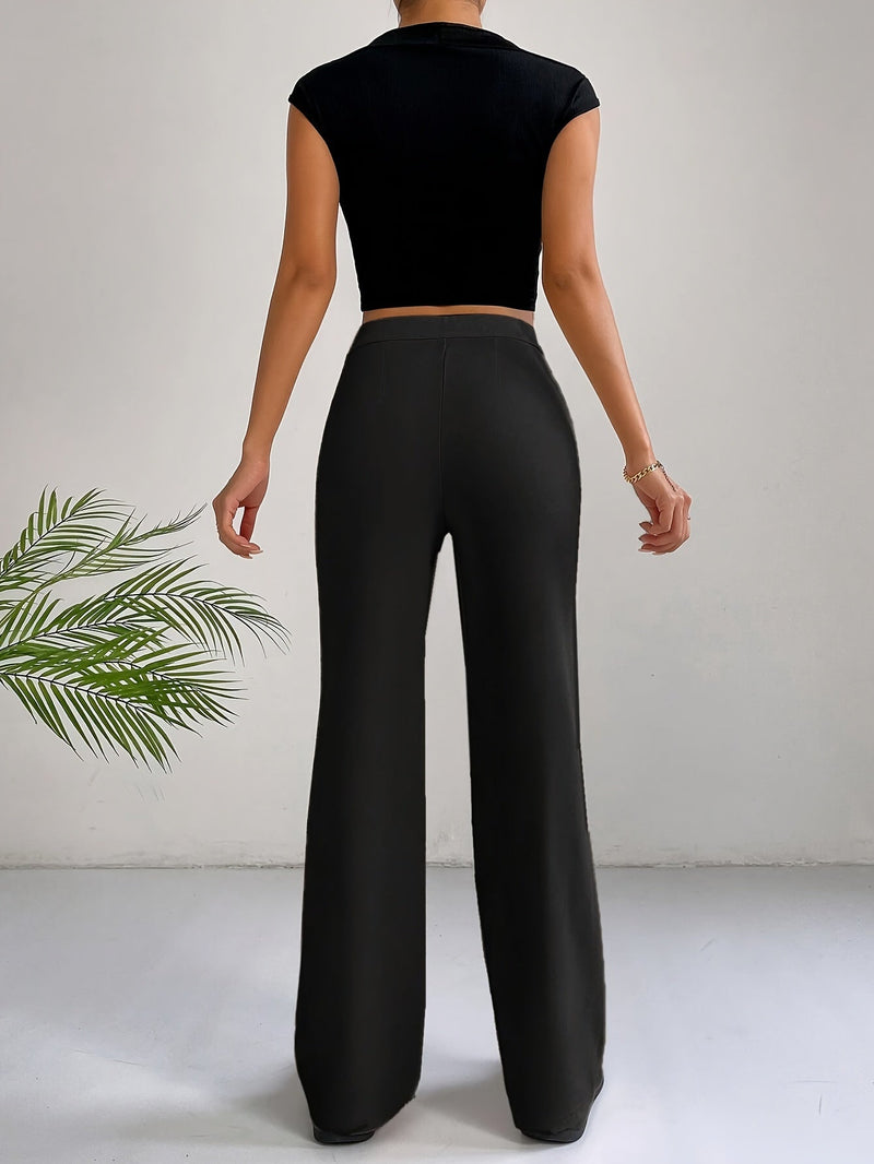 Trendy High Waist Pleated Women's Trousers - Emilia-Grey-S-State of Style