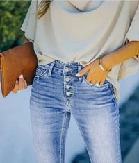 Trendy High-Waisted Denim Trousers - Mila-Blue-S-State of Style