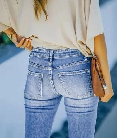 Trendy High-Waisted Denim Trousers - Mila-Blue-S-State of Style