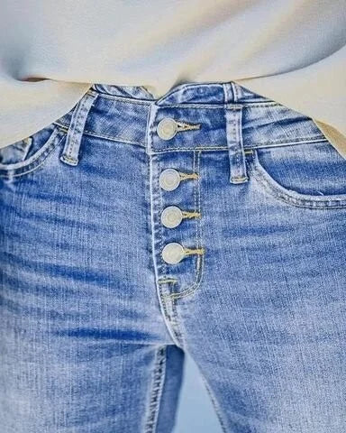 Trendy High-Waisted Denim Trousers - Mila-Blue-S-State of Style