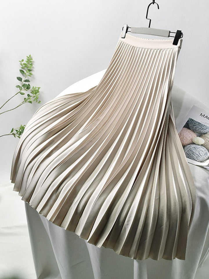Trendy High-Waisted Pleated Skirt - Sofia-Beige-S-State of Style