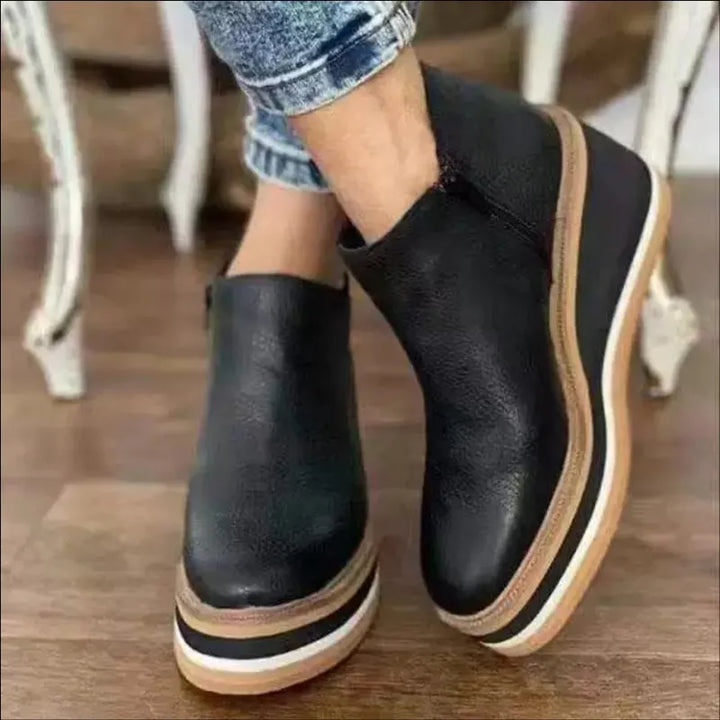 Trendy Ladies Ankle Boots with Zip and Platform - Alessia-Black-4.5-State of Style