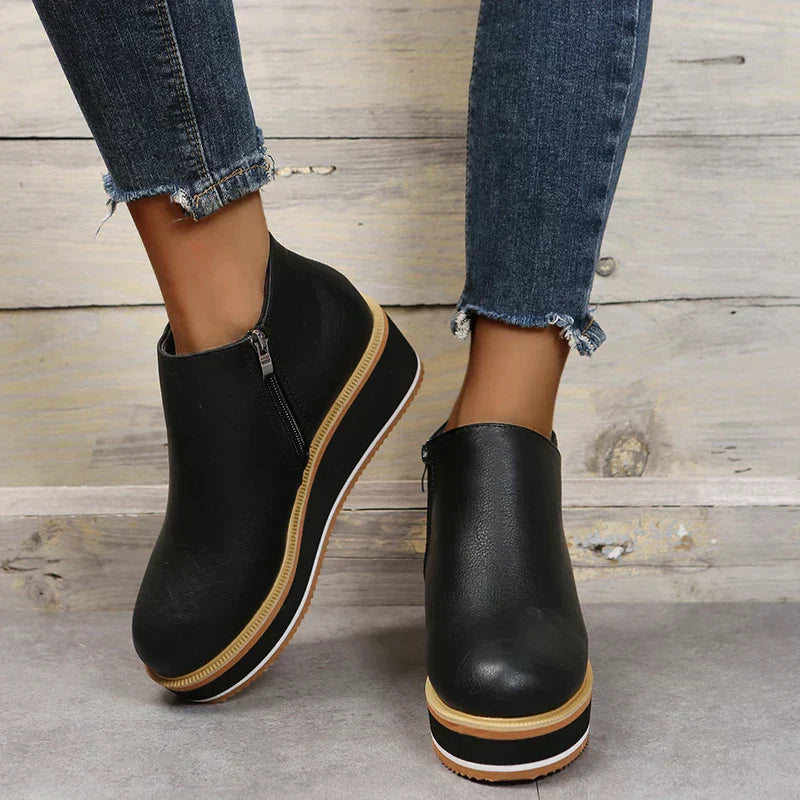 Trendy Ladies Ankle Boots with Zip and Platform - Alessia-Black-4.5-State of Style