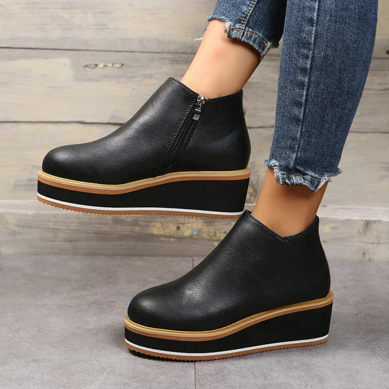 Trendy Ladies Ankle Boots with Zip and Platform - Alessia-Black-4.5-State of Style