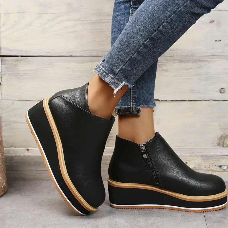 Trendy Ladies Ankle Boots with Zip and Platform - Alessia-Black-4.5-State of Style