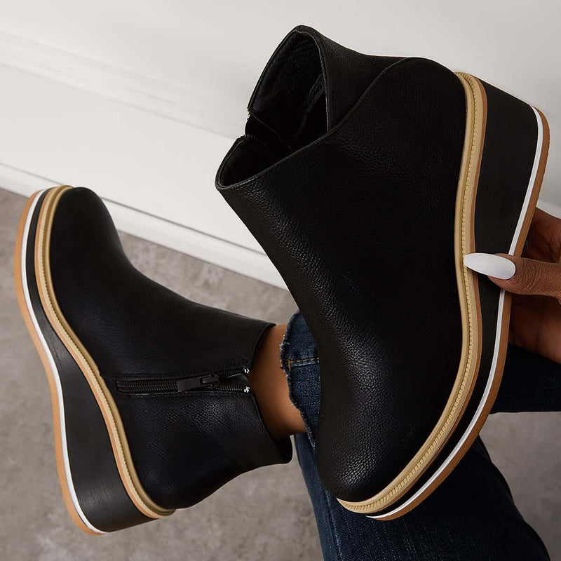 Trendy Ladies Ankle Boots with Zip and Platform - Alessia-Black-4.5-State of Style