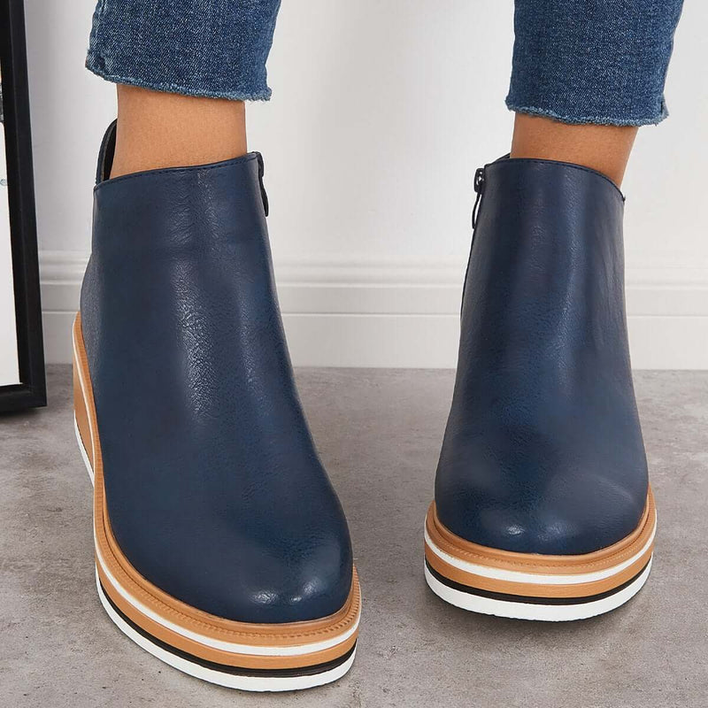 Trendy Ladies Ankle Boots with Zip and Platform - Alessia-Blue-4.5-State of Style