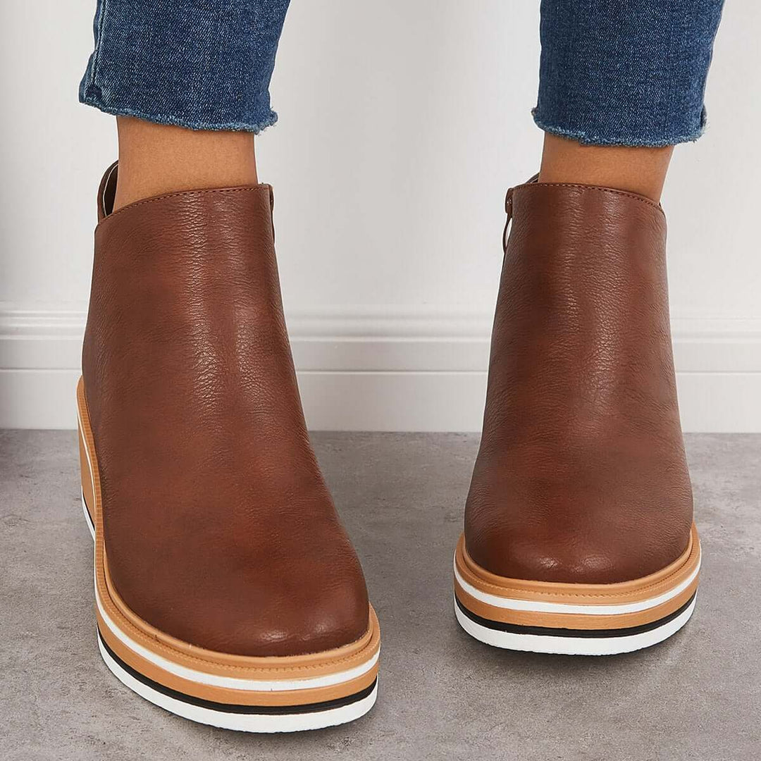 Trendy Ladies Ankle Boots with Zip and Platform - Alessia-Brown-4.5-State of Style