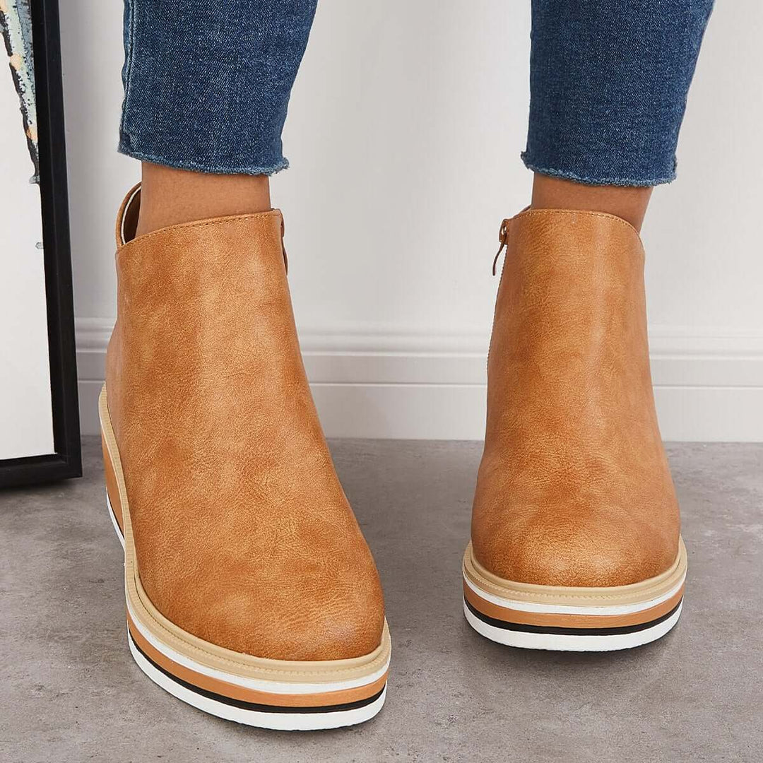 Trendy Ladies Ankle Boots with Zip and Platform - Alessia-Light brown-4.5-State of Style