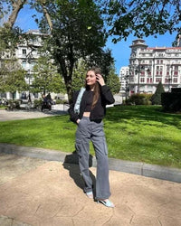 Trendy Ladies Cargo Jeans - Nova-Grey Blue-XS-State of Style
