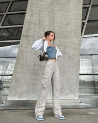 Trendy Ladies Cargo Jeans - Nova-Light Grey-XS-State of Style