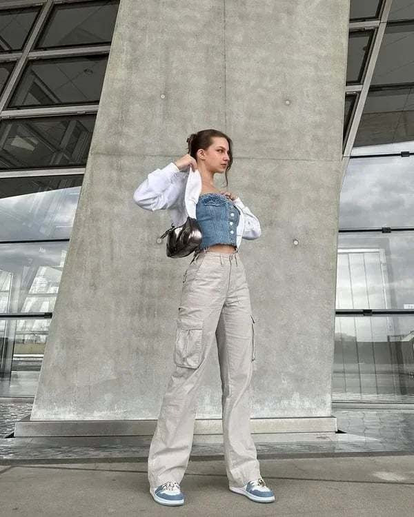 Trendy Ladies Cargo Jeans - Nova-Light Grey-XS-State of Style