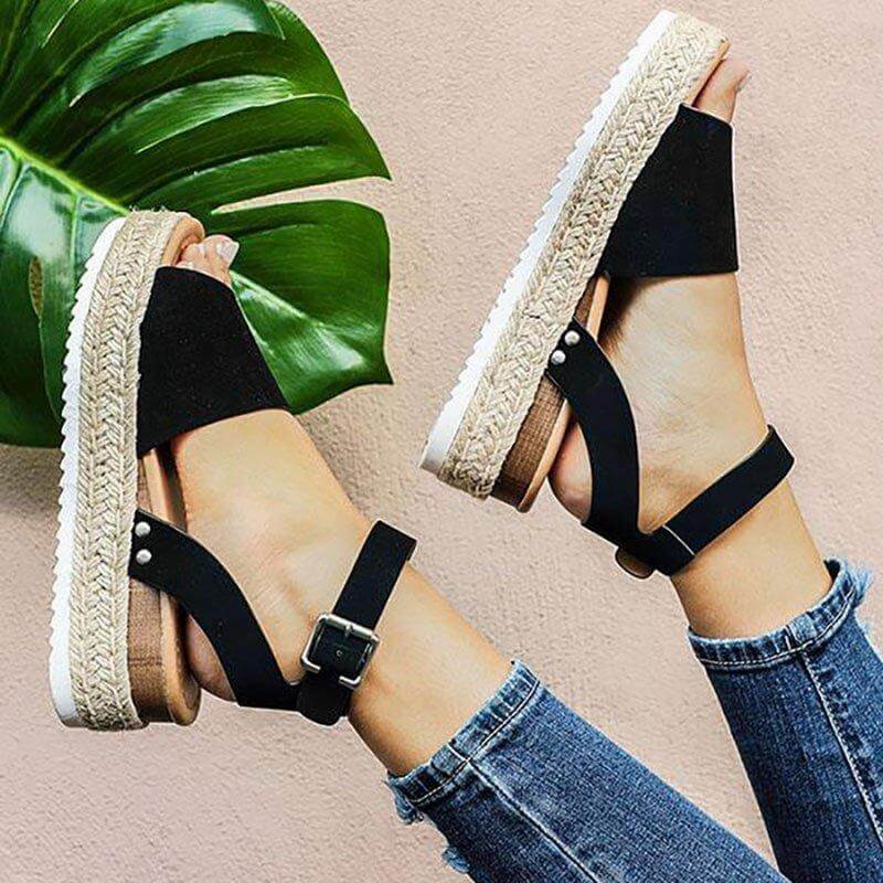 Trendy Ladies Espadrille Summer Sandals - Liv-Black-35-State of Style