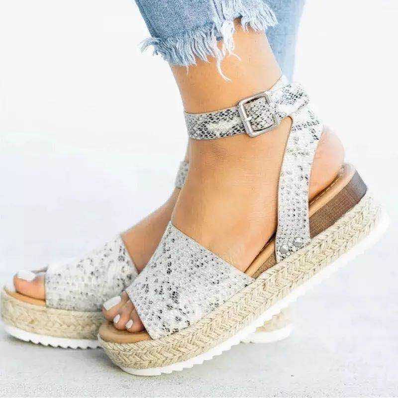 Trendy Ladies Espadrille Summer Sandals - Liv-Grey Snake Print-35-State of Style