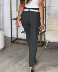 Trendy Ladies Patchwork Trousers with Belt - Liv-Grey-S-State of Style