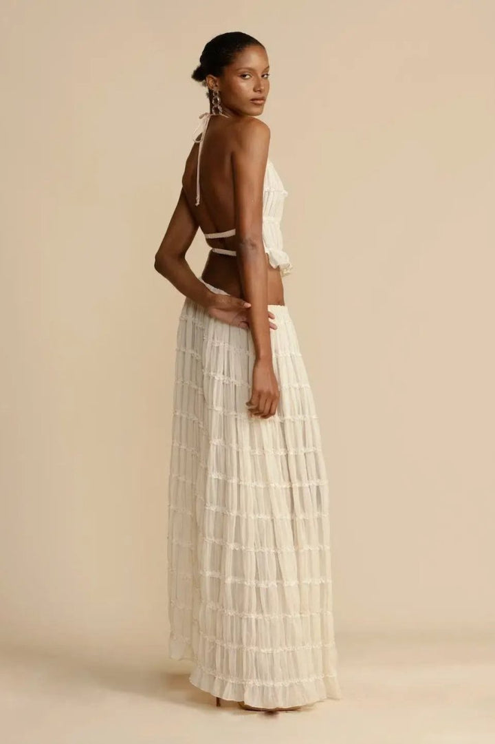 Trendy ladies' summer two-piece with halter top & maxi skirt – Lorena-S-State of Style