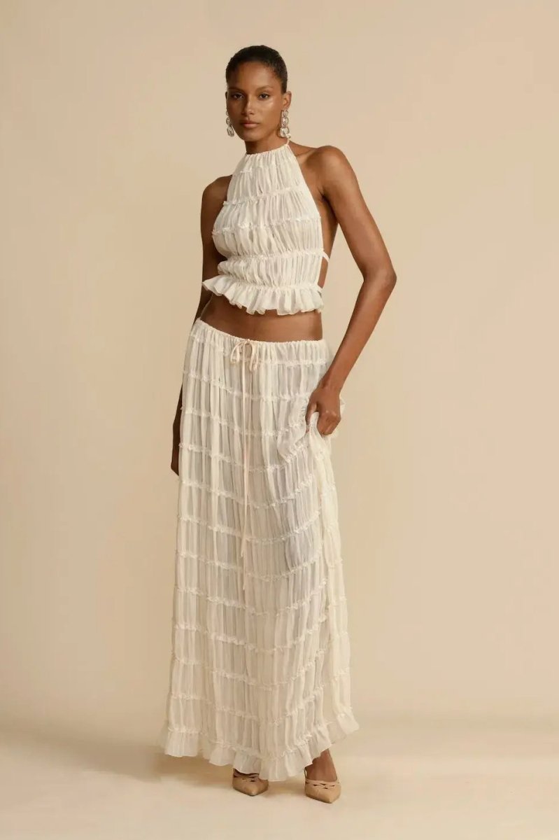 Trendy ladies' summer two-piece with halter top & maxi skirt – Lorena-S-State of Style