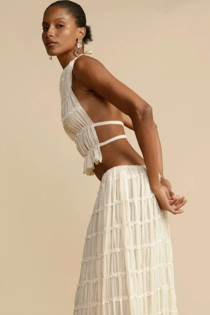 Trendy ladies' summer two-piece with halter top & maxi skirt – Lorena-S-State of Style