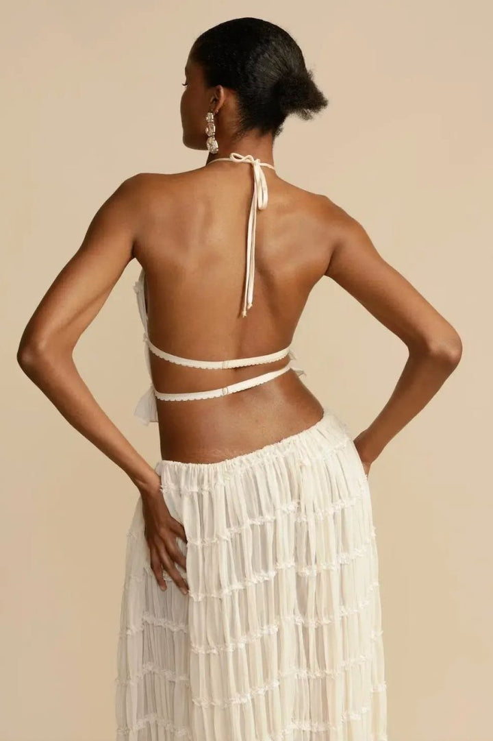 Trendy ladies' summer two-piece with halter top & maxi skirt – Lorena-S-State of Style