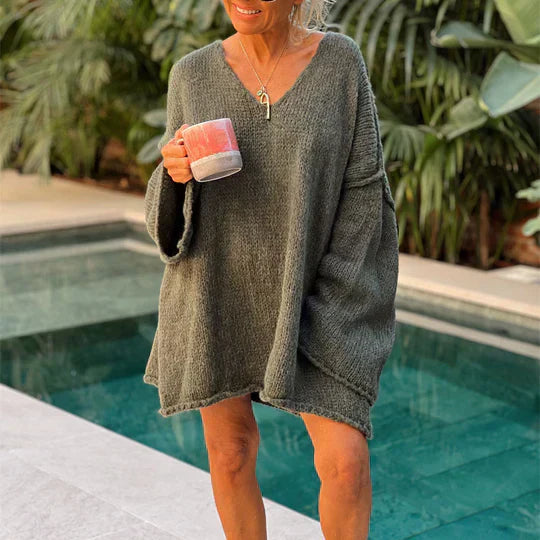 Trendy Ladies' Sweater with V-neck - Clara-Grey-S-State of Style