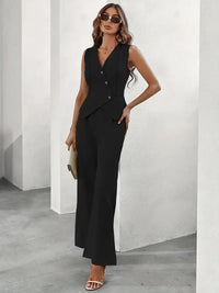 Trendy ladies' trousers suit set with waistcoat & flared trousers – Selina-Black-XS-State of Style