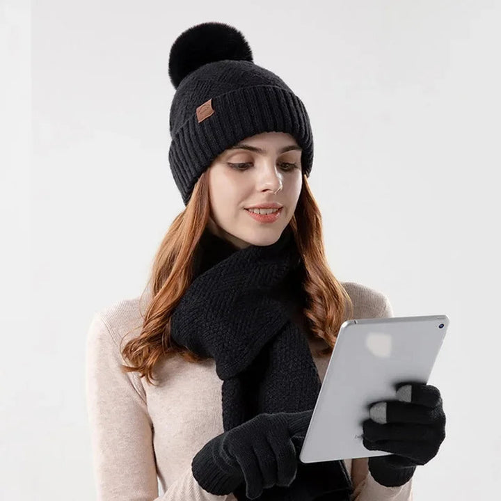 Trendy Ladies Winter Beanie Set - Lara-Black-State of Style