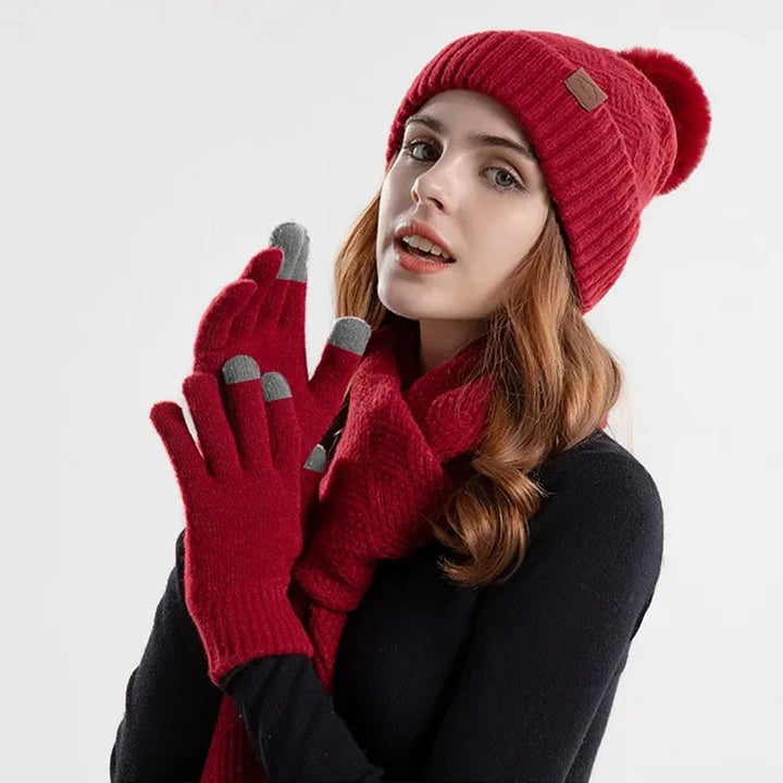 Trendy Ladies Winter Beanie Set - Lara-Bordeaux red-State of Style