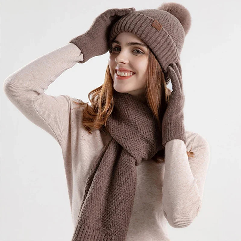 Trendy Ladies Winter Beanie Set - Lara-Khaki-State of Style