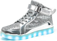 Trendy LED Sneakers with Rechargeable Lights - LumaBoost-Glitter Silver-4-State of Style