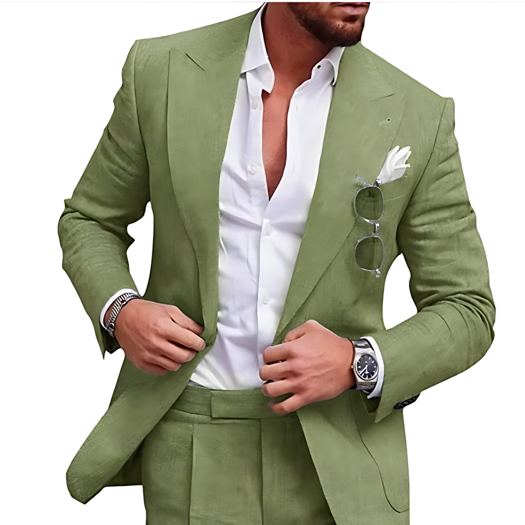 Trendy Linen 2-Piece Beach Wedding Suit for Men - Caden-Army Green-S-State of Style
