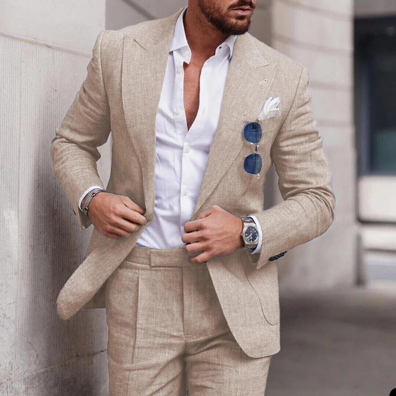Trendy Linen 2-Piece Beach Wedding Suit for Men - Caden-Light Blue-S-State of Style