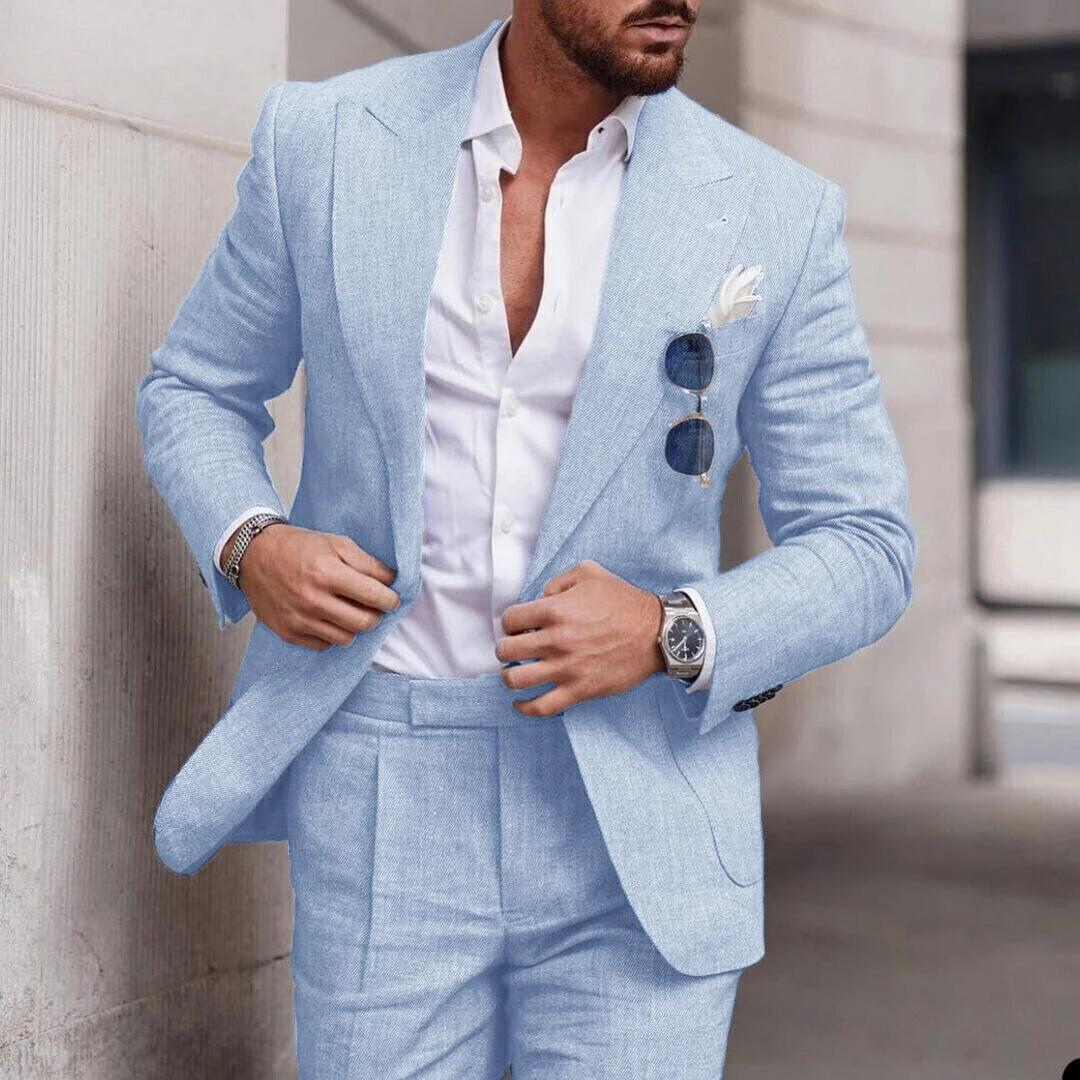 Trendy Linen 2-Piece Beach Wedding Suit for Men - Caden-Light Blue-S-State of Style