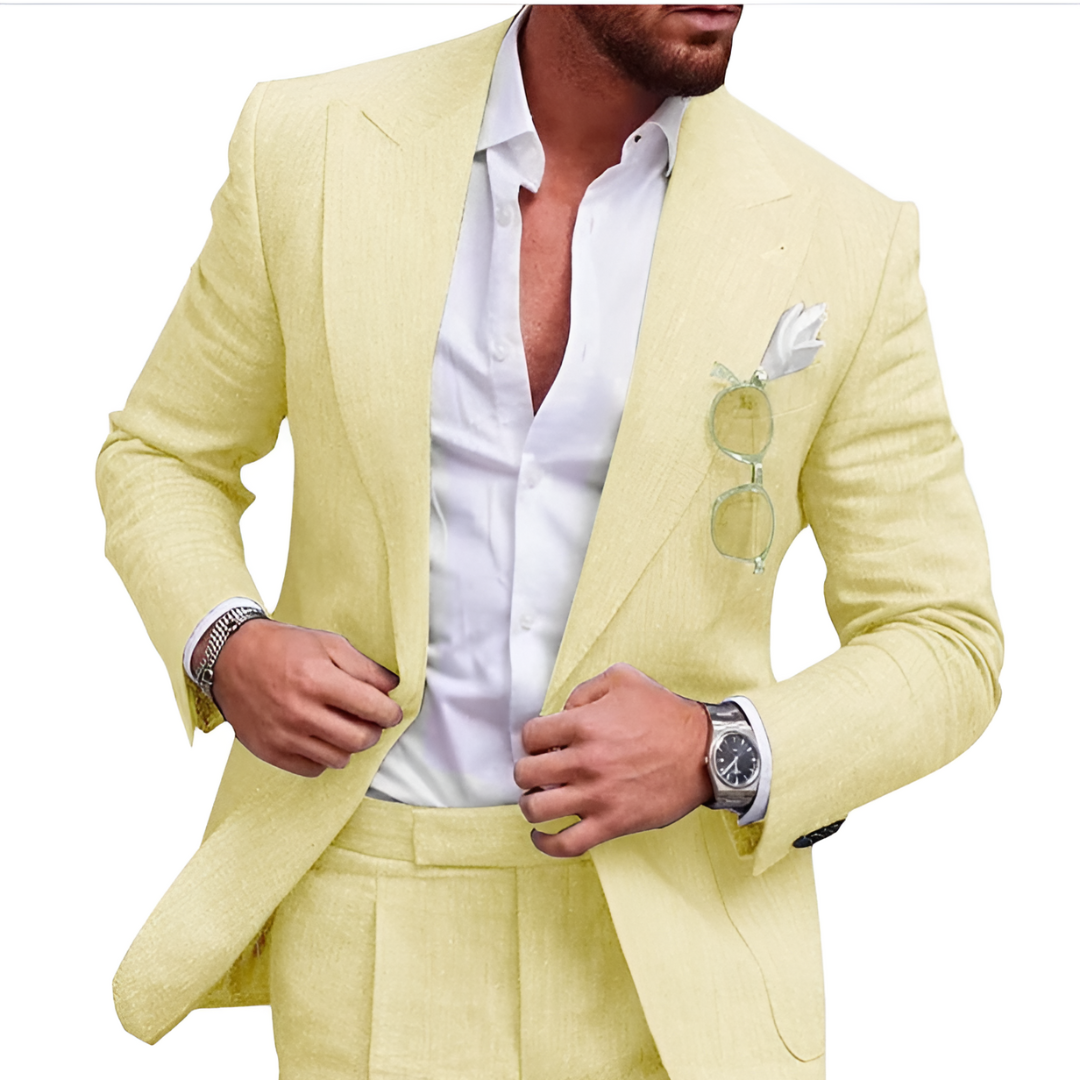 Trendy Linen 2-Piece Beach Wedding Suit for Men - Caden-Light Yellow-S-State of Style