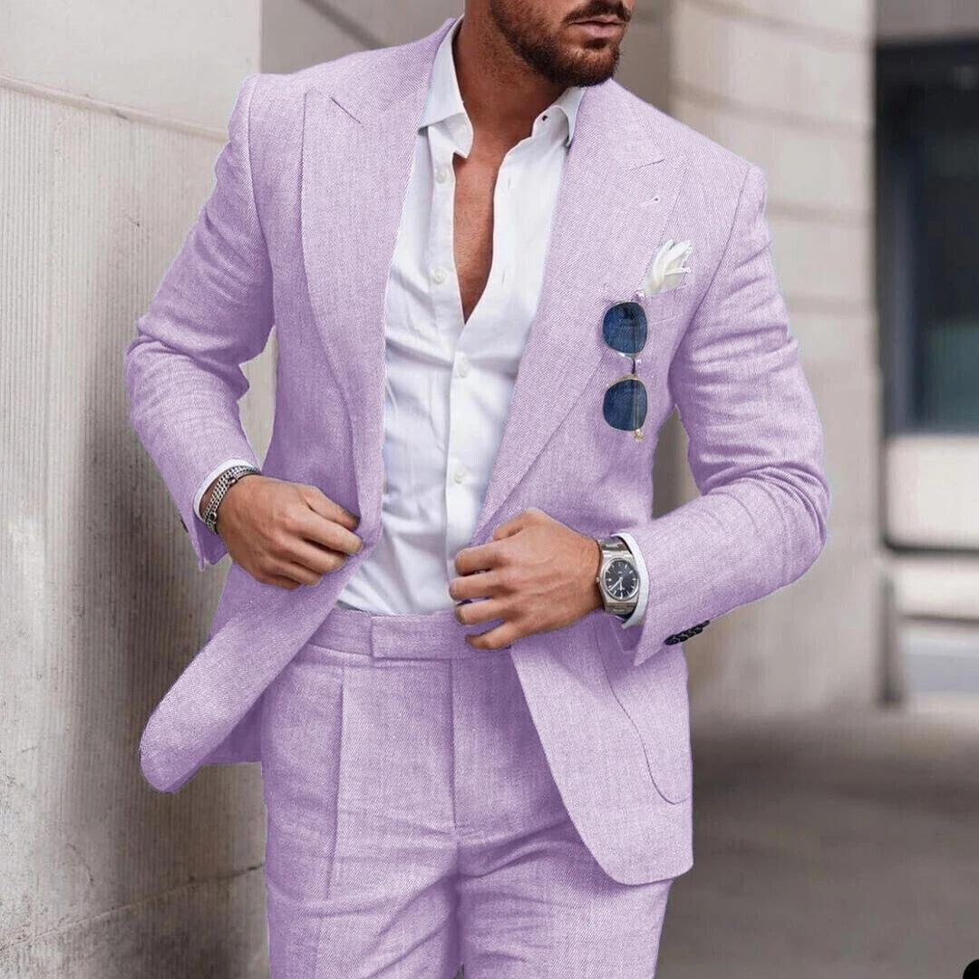 Trendy Linen 2-Piece Beach Wedding Suit for Men - Caden-Lilac-S-State of Style