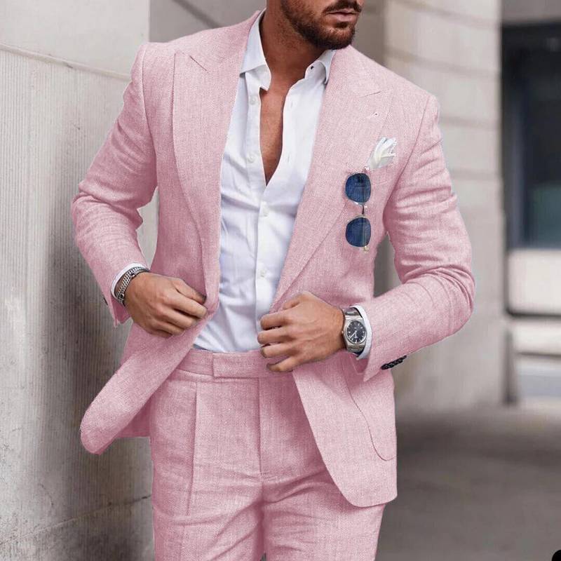 Trendy Linen 2-Piece Beach Wedding Suit for Men - Caden-Pink-S-State of Style