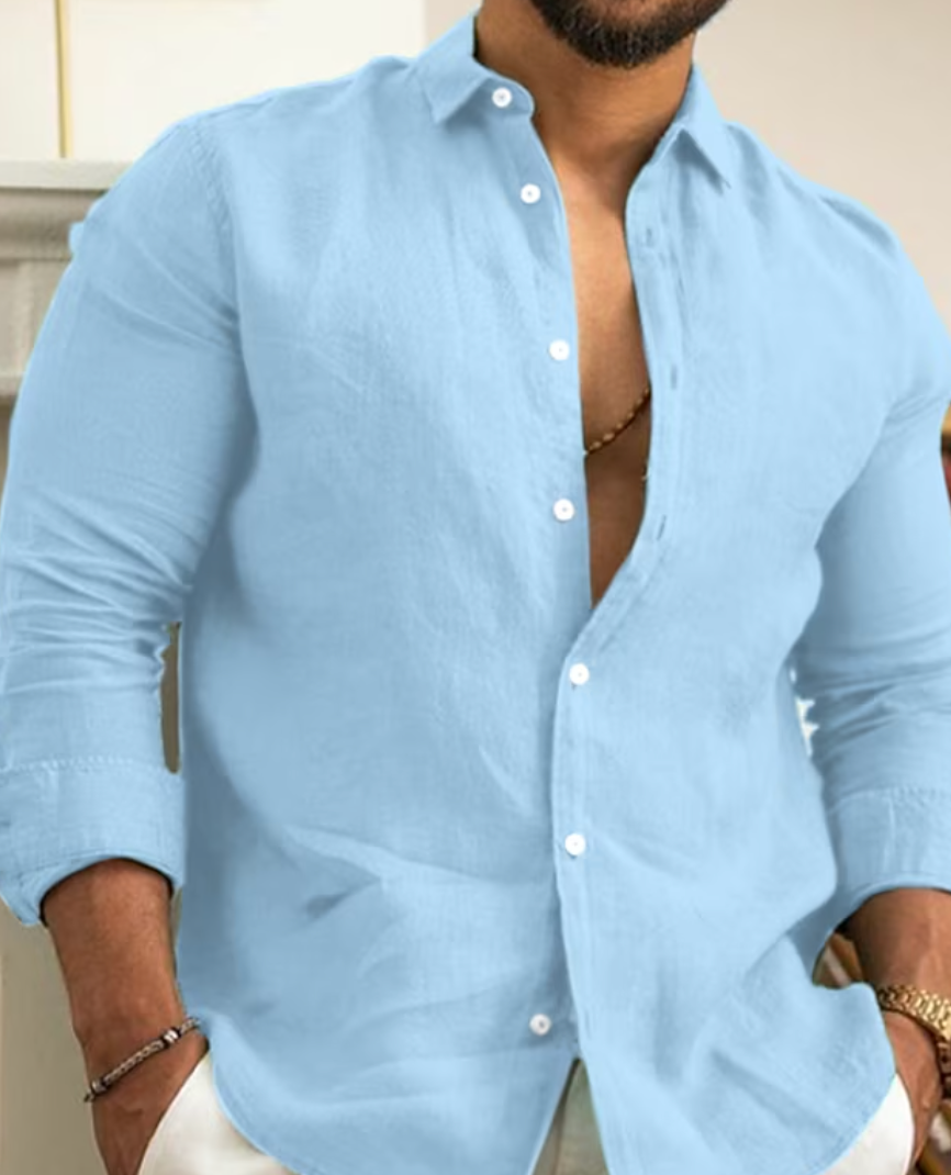 Trendy Linen Shirt for Men - Leon-Blue-S-State of Style