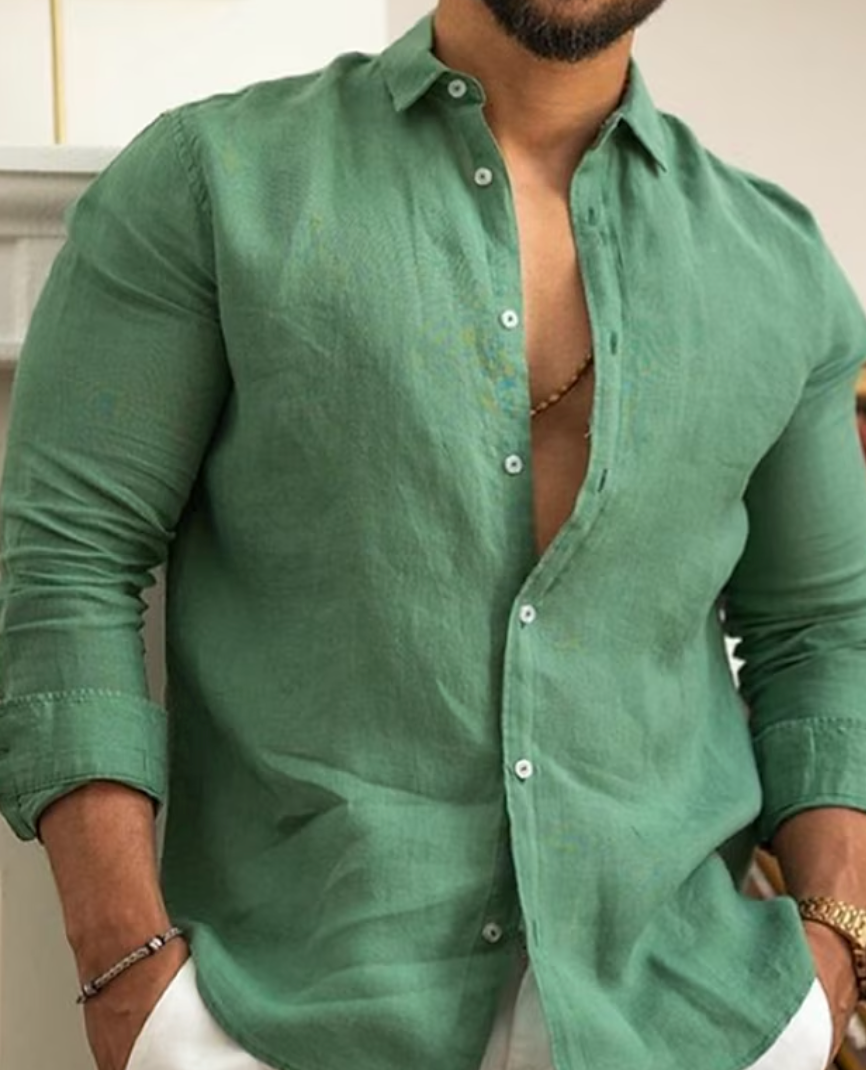 Trendy Linen Shirt for Men - Leon-Green-S-State of Style